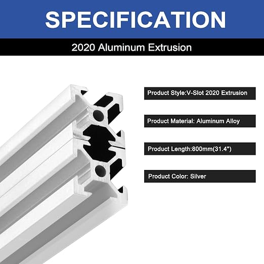 4Pack 2020 Aluminum Extrusion V-Slot 800mm Silver Extruded Aluminum Profile 20x20 V-Slotted Framing European Standard Anodized Linear Rail for 3D Printer Accessories Parts
