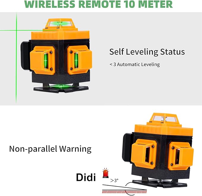 Laser Level Self-Leveling 4 x 360° - 4D Green Cross Bright Line Laser 100ft Range - Lazer Leveler Tool for Drop Ceiling, Picture Hanging, Tile Installation, Indoor DIY & Construction