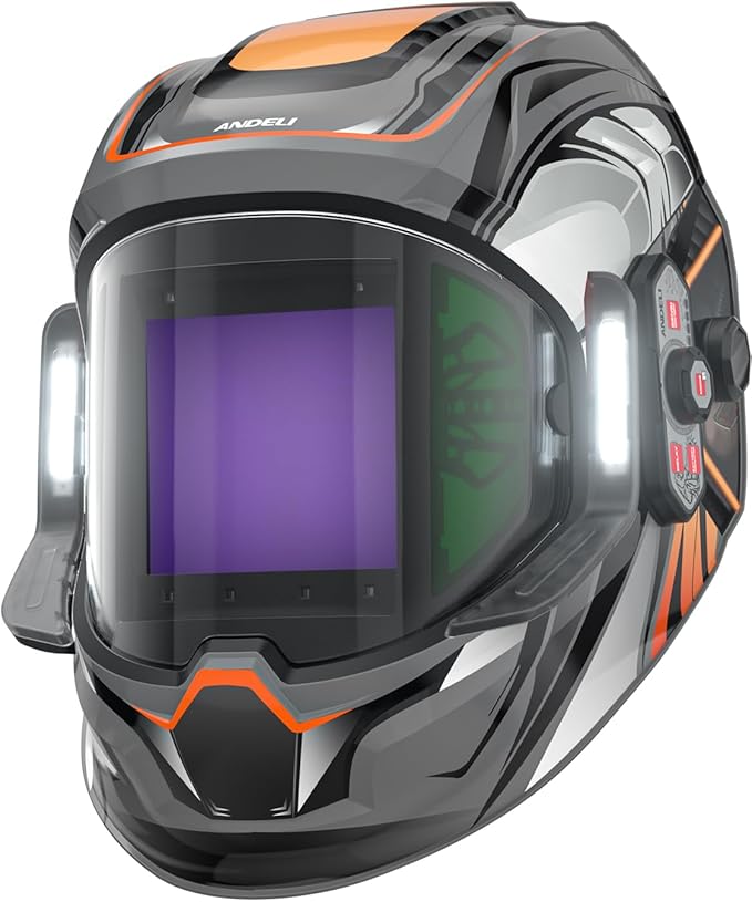 ANDELI Welding Helmet - 180° Panoramic 6 Arc Sensor True Color Auto Darkening Welding Helmet with Light and Motion Sensing, 2100mAh Rechargeable Battery for TIG/MIG/Cut/Grind Moner LED