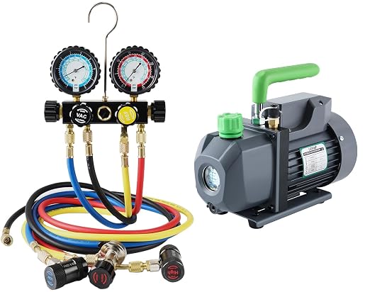 Lichamp 1/4 HP 3.5 CFM Vacuum Pump, HVAC Single Stage Vacuum Pump for R134a R410a R22 R12 and AC R1234YF R134A Gauge Set, Automotive 4 Valve Manifold Gauge