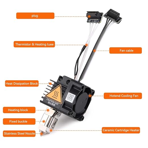 Bamboo Lab P1P, P1S Hotend Complete Kit for P1 Series 3D Printer, Full Assembly Hardened Steel Hot End with Fan, Thermistor, Ceramic Heater, 0.6mm Nozzle, and Extruder Heating Block Replacement