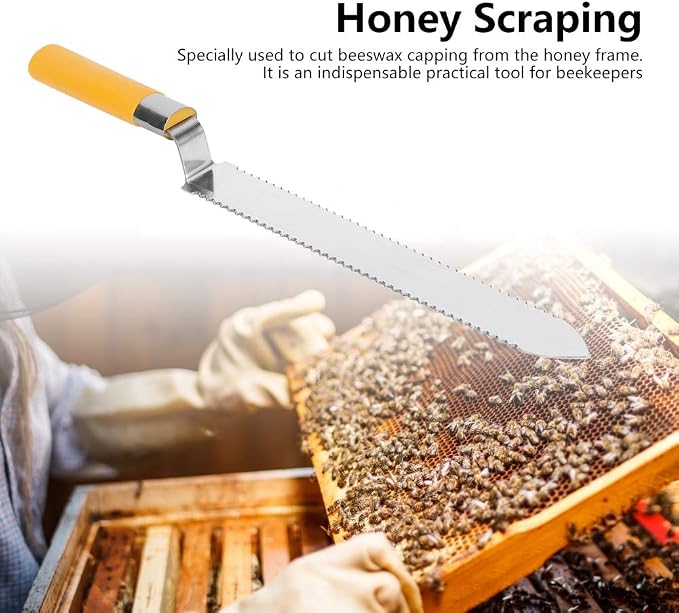 16 . 3in Stainless Steel Beekeeping Serrated Honey Scraping Knife Uncapping Knife Beekeeper Tools for Honey Harvesting Extracting Bee Keeping , Honey Uncapping Knife , Honey Scraper Honey Scraping