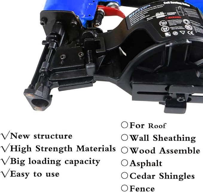 CN45N Roofing Nailer with 100Ft Air Hose, 15 Degree Roofing Nail Gun, 3/4-Inch to 1-3/4-Inch Coil Nails, 120-pcs Load Capacity Coil Nailer in Blue