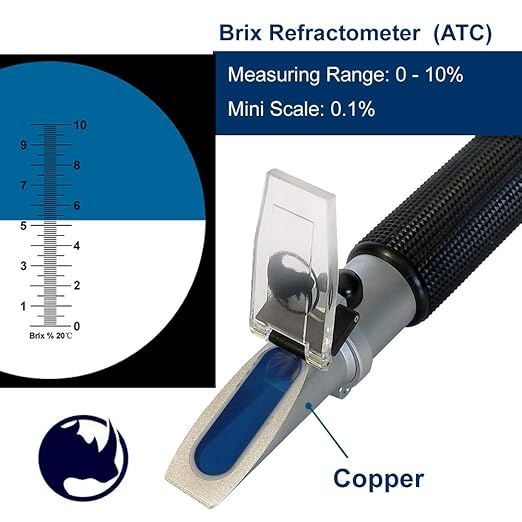 0-10% Brix & Cutting Fluid, Rhino Handheld Refractometer with Automatic Temperature Compensation (Copper) Accuracy 0.1%
