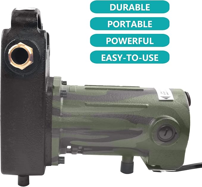 TIGEROAR 120V Water Transfer Pump 1560 GPH Cast Iron 1/2 HP Portable Pump with 6 ft. Power Cord for Pool Pump with Multipurpose Water Transferring - Camouflage Color