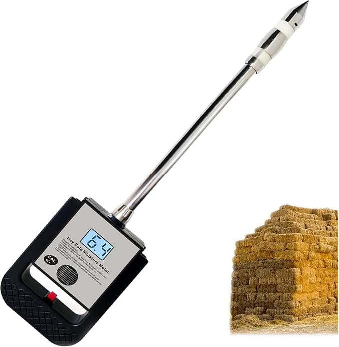 Digital Portable Hay Moisture Meter Tester with 15.7" Probe for Hay Bales,Cereal Straw,Bran,Emperor Bamboo Grass,Alfalfa,Fibre,Forage Grass,Soybean Meal,Leymus Chinensis,Hay Moisture Testing