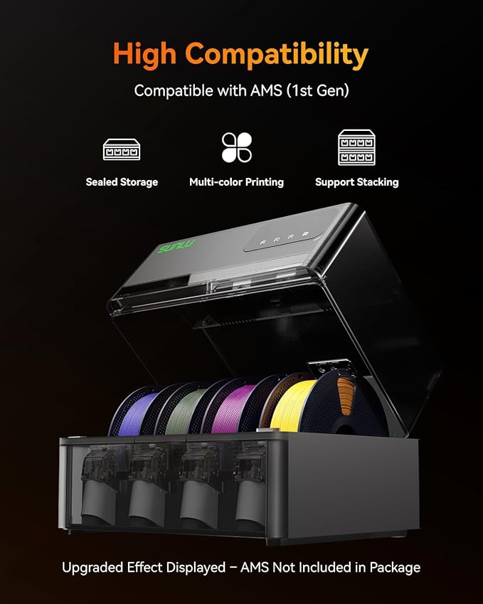 SUNLU AMS Heater, Compatible with Bambu Lab AMS Gen 1,(Black) | Drying While Printing Filament Dryer, 70°C Efficient Heating, Simple Installation, Smart Humidity Control