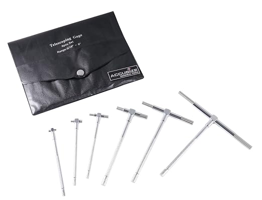 Accusize 5/16 in-6 in Telescoping Gage Set, 6 Pc | Hardened Tool Steel Contacts, Self-Centering Handle, Smooth Spring Tension, Vinyl Case, EG02-5011