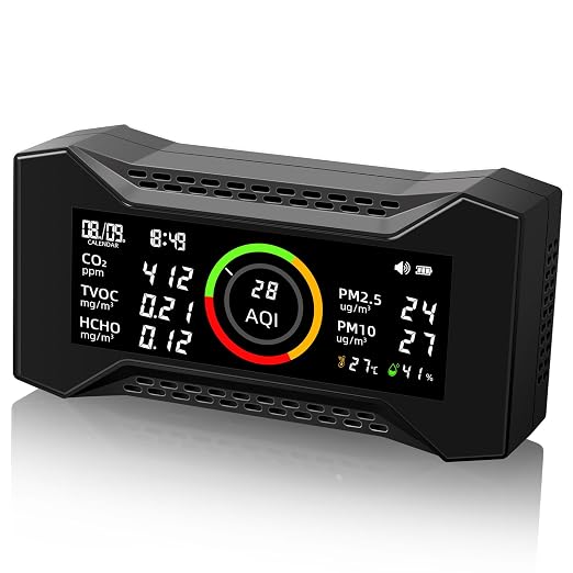 8-in-1 Air Quality Monitor Indoor, CF-20 Portable Air Quality Tester CO2 Monitor (PM2.5, PM10, CO2, VOC, Formaldehyde, Humidity, Temp) Wildfire Protection Long Battery Life & Real-Time Data