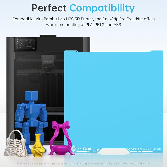 BIQU Cryogrip Pro Frostbite Cold Build Plate Compatible with Bambu-Lab H2C 3D Printer 355x346MM Double-Sided Upgrade Room Temperature Print Removable Surface Platform