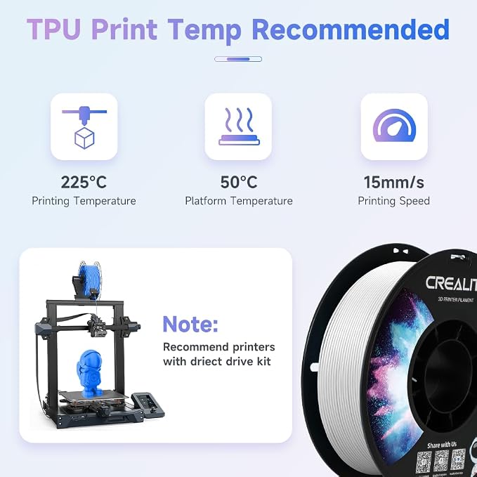 Official Creality TPU Filament, Flexible 3D Printer Filament 1.75mm, 95A Shore High Hardness & Resilience, Dimensional Accuracy +/- 0.03 mm for Most FDM 3D Printers