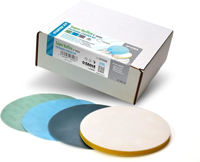 Super Buflex Flexible Polishing 6 inch Discs Starter Kit, SP19368, K2000 - K3000, No Holes, 15 Discs + 1 Interface Pad