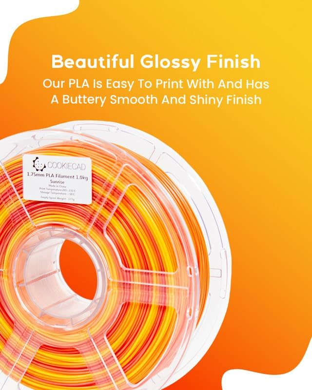 Cookiecad PLA Filament 1.75mm 1kg Rainbow Multicolor 3D Printer Filament - Sunrise PLA