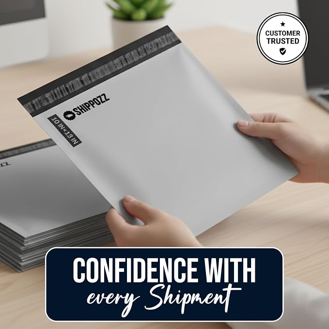 Shippozz 10x13 Poly Mailers 1000 Pack, Durable Waterproof Polymailers for Shipping Clothes, Self Seal Mailing Bags for Small Business Packaging Supplies, Mailing Envelopes for Books, and Accessories