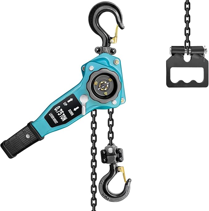 Chain Puller Hoist 3/4 Ton 1650 lbs Manual Lever Chain Hoist 10FT Come Along |2 Heavy Duty Hooks G80 chain| Industrial Grade Steel Construction (10FT)