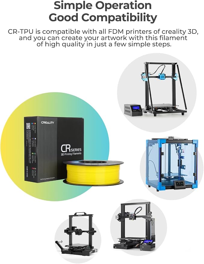 Creality TPU Filament 1.75 4 kg, 95A 3D Printing Filament, High Hardness & Resilience, Soft Adhesive Material, Elastic, 1kg(2.2lbs) Flexible Filament 1.75mm, for 3D Printer