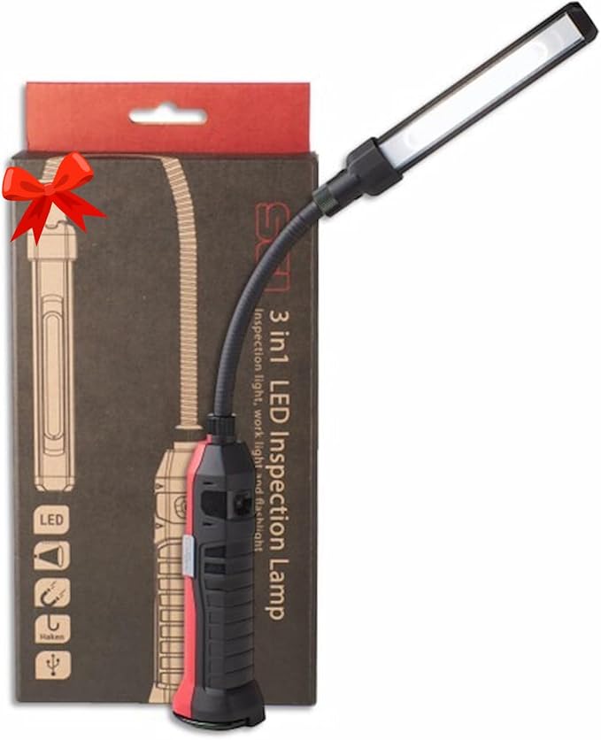 SCI Rechargeable LED Work Light, 360° Flexible Gooseneck, IP54 Waterproof, 3 Modes (100-700 Lm) 3350mAh Portable Magnetic Light, Car Repairing/Mechanic/Emergency/Camping (929A), Fathers'/Dads' Gift