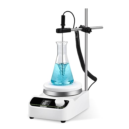 Lab Hot Plate Stirrer Magnetic Stirrer LCD 280℃ 5L 5.3in Stir Plate | Timing 999min|1500RPM|Stir Bar|PT1000|Support Stand|Magnetic Stir Hot Plate|Hotplate Stirrer|Startup Labs|Teaching Demos|Test