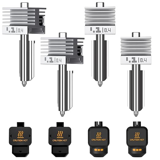 4PCS 0.4MM X2D/P2S/H2D/H2S/H2C High Speed Hotend with Hardened Steel Nozzle,High Temp Extruder Hot End Replacement with Silicone Cover for Bambu Lab P2S,X2D,H2 Series 3D Printers
