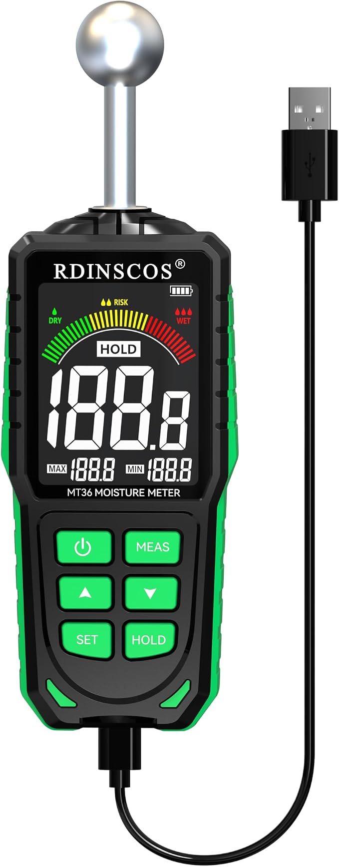 Pinless Moisture Meter for Drywall for Wood and Wall | Ball type Moisture Readers;5-40mm Depth; Custom Alarm Threshold