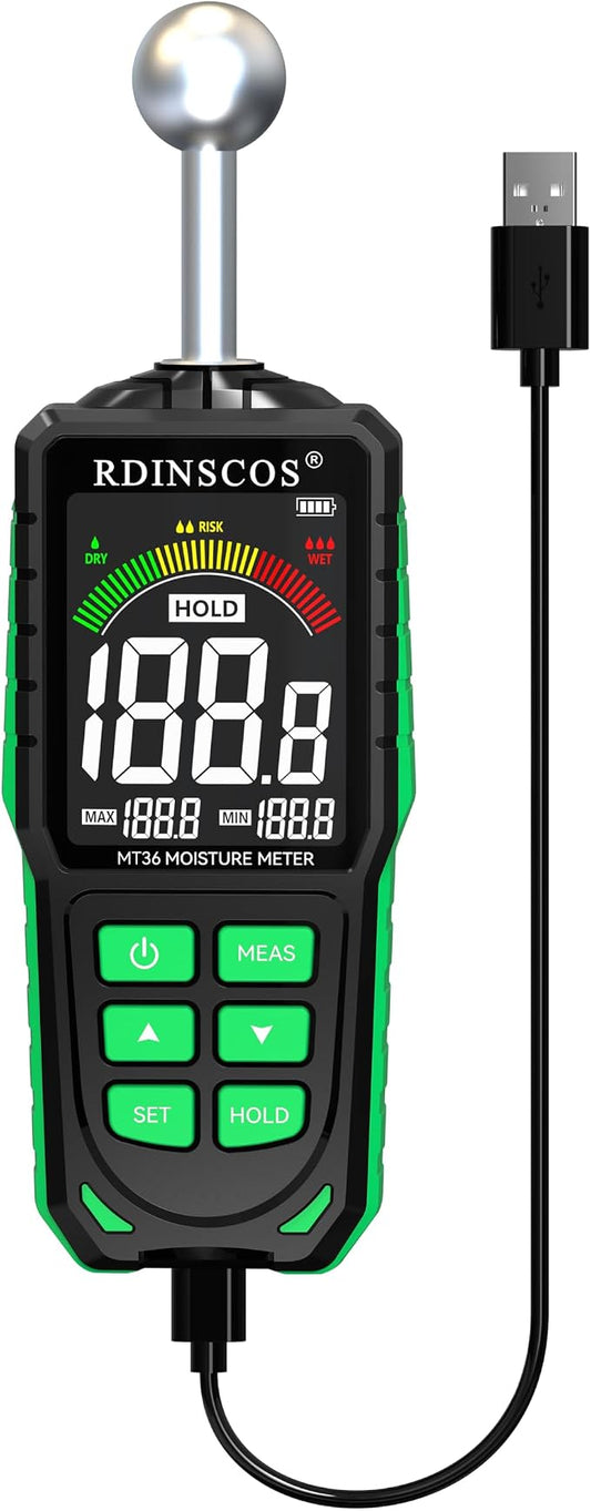 Pinless Moisture Meter for Drywall for Wood and Wall | Ball type Moisture Readers;5-40mm Depth; Custom Alarm Threshold