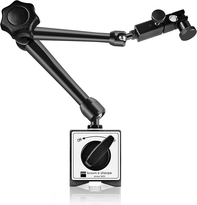 Brown & Sharpe Industrial-Strength Adjustable Magnetic Base Stand for Digital Dial Indicator, Heavy Duty Dial Gage Holder with Swivel clamp, Fine Adjustment, Quick Release