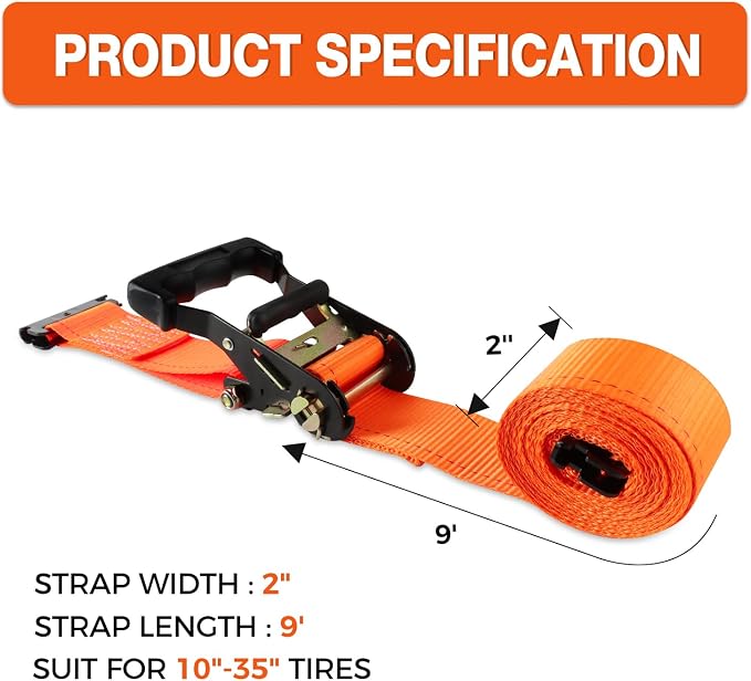 Wheel Chock Tie Down Kit (4500lb Break Strength) Heavy Duty Trailer Tire Straps System for ATV, UTV, Lawn Mower & More - Ratchet Tie Downs Accessories with E Track for Four Wheeler | 2"x9' E-track Ratchet Straps,8 Pack Steel Wheel Blocks,Compatible wit...