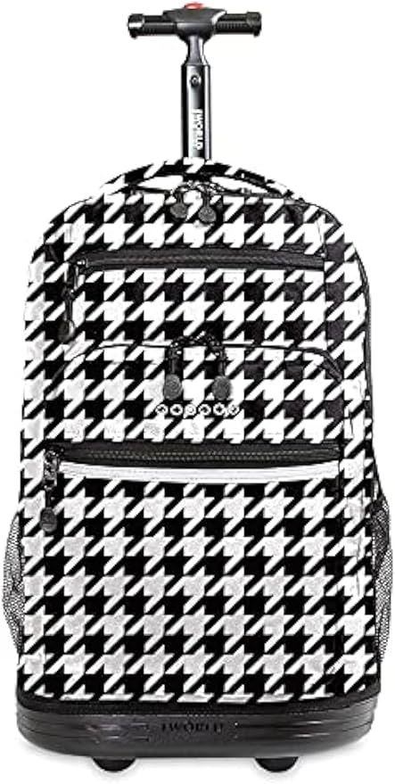 J World Sundance Laptop Rolling Backpack for Girls Boys. Roller Bookbag with Wheels, 20 Inch, Houndstooth