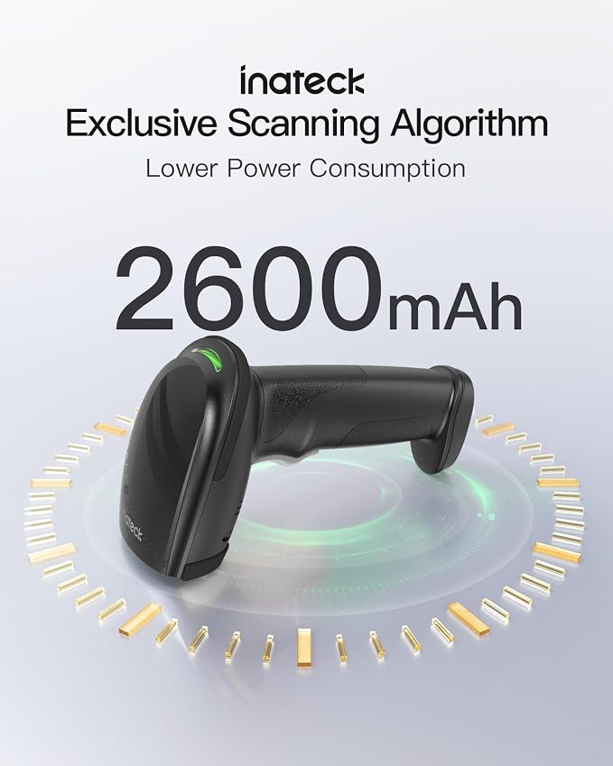 Inateck 2D Barcode Scanner, Wireless Bluetooth QR Barcode Scanner, Handheld Scanner with APP and SDK, 1 Charge for 3 Months, BCST-23 Dark Gray