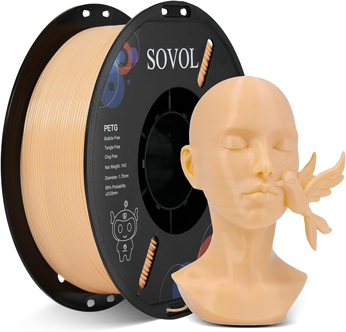 Sovol 3D Printer PETG Filament 1.75mm 1KG (2.2lbs), High Precision, Strong Toughness, Wiring Tightness, Dimensional Accuracy +/- 0.03 mm, 3D Printing PETG Filaments, Skin