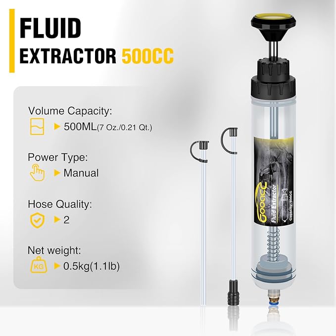 GOOACC Oil Extractor Pump, 500CC Fluid Extractor Automotive Manual Fuel Suction & Filler Pump with Extension Hose Syringe Vacuum Pump, Brake Fluid Extractor for Oil Change Extraction Transfer (500ml)