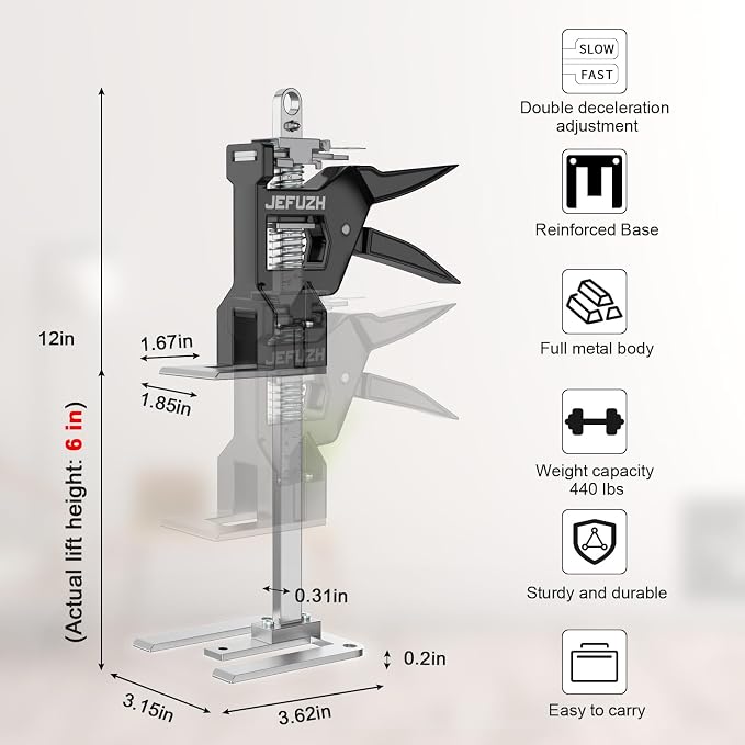 Labor Saving Arm Jack 2 Pack, 12 Inch Furniture Lifter with 440LB Capacity, Precise Descent Control for Slow/Fast Lifting, Furniture Jack for Door Positioning, Wall Tile Leveling, Sofa Moving