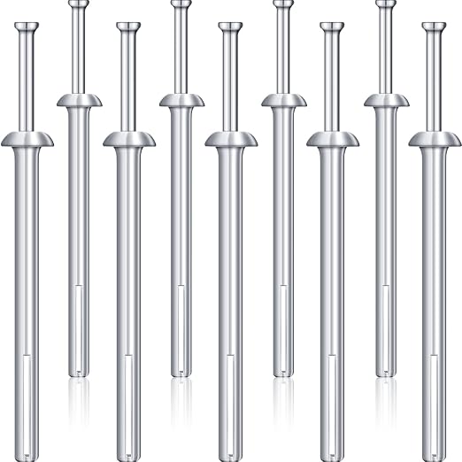 100 Pcs 1/4" x 3" Drive Nail in Anchor Drive Expansion Cement Hammering Anchors Pin Rustproof Zinc Plated Concrete Nails Heavy Duty for Brick Drywall Metal Wood, Hammer Fasteners Kit