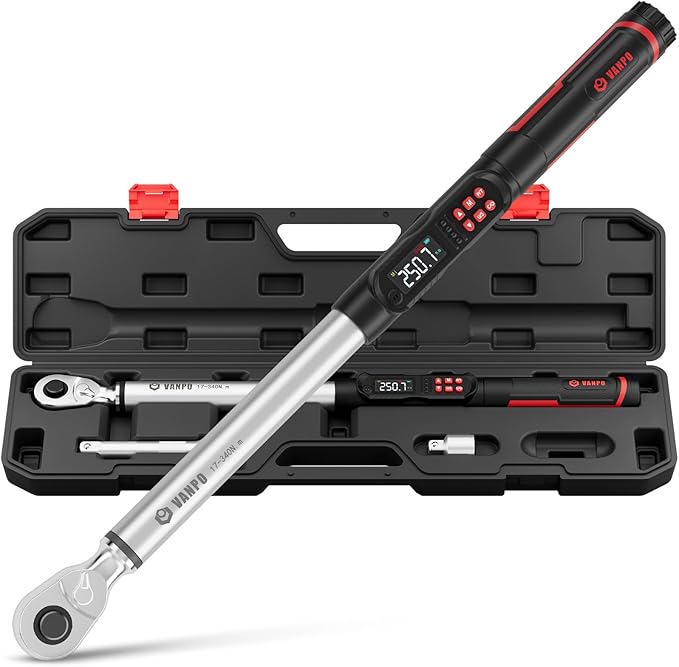 VANPO Digital Torque Wrench 1/2-Inch, 12.5–250.8 ft-lb, for Wheel Lug Nuts | Electronic Torque Wrench with LCD Display, Audible & Vibration Alert, for Automotive & Cylinder Heads, Brakes Maintenance
