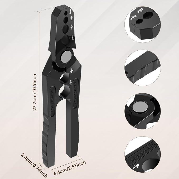 Manual Copper Tube Rounder with 6 Hole Design Copper Pipe Repair Tool Multifunctional Flat Tube Repair Plier Sturdy Coppers Pipe Rounding Tool, Diameter 1/4" 3/8" 1/2" 5/8" 3/4" 7/8"