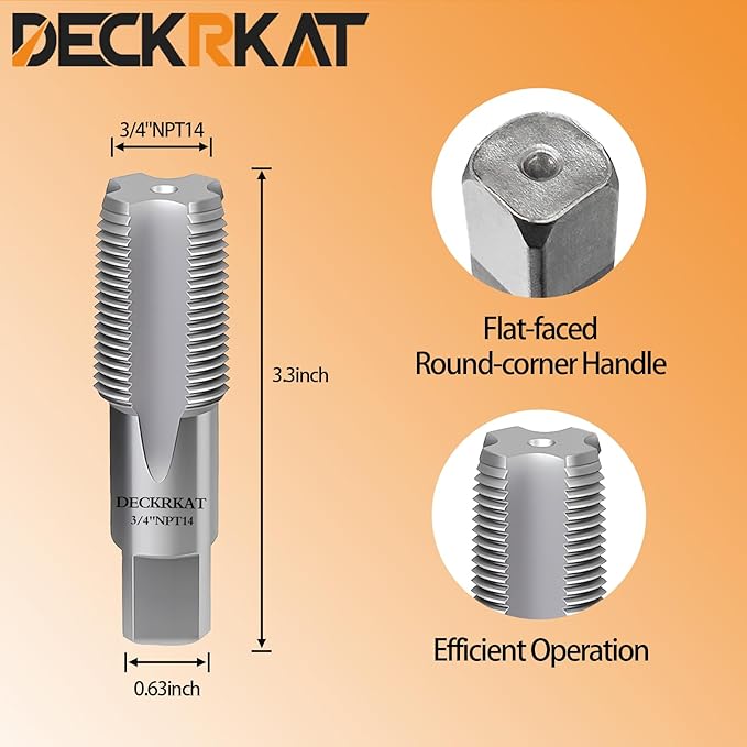 DECKRKAT 3/4" NPT Pipe Tap - High Carbon Steel Pipe Threading Tool, 14 Threads Per Inch Precision Internal Tap for Plumbers, Mechanics & DIY, with Protective Case.