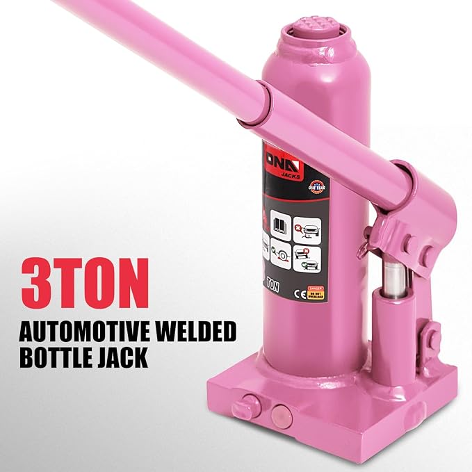 DNA Motoring 3 tons / 6000 lbs Lifting Automotive Welded Hydraulic Bottle Jack for Repair Vehicle, Pickup, Truck, w/Manual Handle, Pink,TOOLS-00349-PK