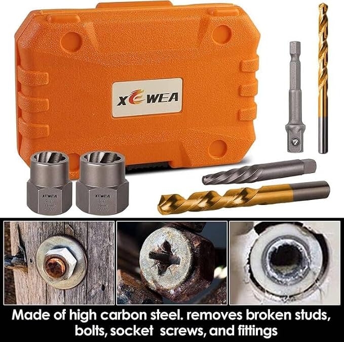 XEWEA 26PCS Screw & Bolt Socket Extractor with Left Drill Bit Set【with Hex Adapter】, Impact Easy Out Tools Stripped Screw Remover EZ Out Set for Damaged, Frozen, Rusted, Bolts, Nuts, Screws, Studs