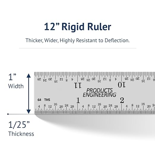 PEC Tools 12" Rigid Metal Ruler, Made from Premium Stainless Steel, 4R Graduation (1/8", 1/16", 1/32", 1/64"), Fully Hardened and Tempered Machinst Rule, Made in USA