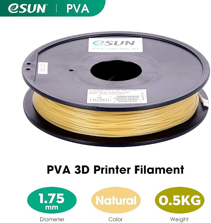 eSUN Water Soluble PVA Filament 1.75mm, 3D Printer Filament PVA, 0.5KG Spool 3D Printing Filament for 3D Printers, Natural