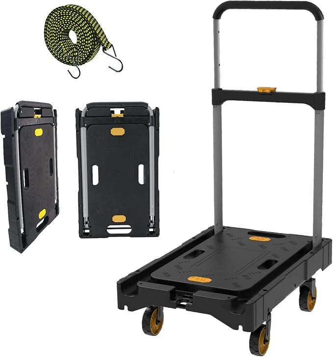 Folding Platform Hand Truck Push Cart Foldable Dolly Cart Portable Trolley 300lb Heavy Load Capacity, Adjustable Handle with Swivel Wheels for Garage Garden Home Office Travel Shopping Use
