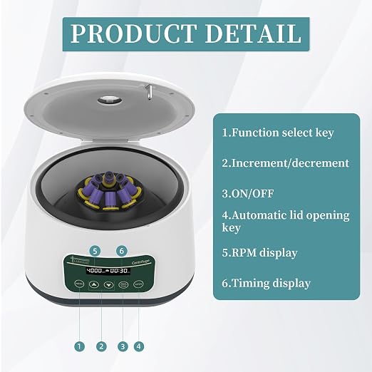 PRP Centrifuge Machine 8x2ml/5ml/10ml | 4x15ml Digital Speed 500-4000rpm 1717xg RCF Lab Benchtop Centrifuges Timer 30sec-99min