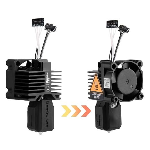 Bamboo Lab P1P, P1S Hotend Complete Kit for P1 Series 3D Printer, Full Assembly Hardened Steel Hot End with Fan, Thermistor, Ceramic Heater, 0.6mm Nozzle, and Extruder Heating Block Replacement