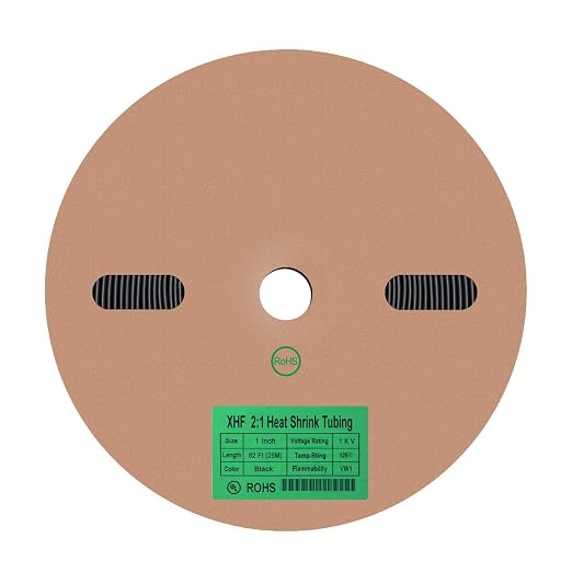 XHF UL Listed 82 FT 1" Heat Shrink Tubing Roll 2:1,Electrical Industrial Shrink Tube for Wire Insulation Black