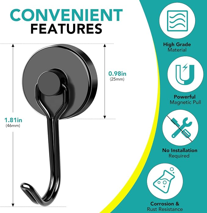 DIYMAG Magnetic Hooks,80LBS Heavy Duty 8 Pack 2026 Cruise Ship Essentials | Strong Magnets hook for Hanging Refrigerator Home Kitchen Office Grills Classroom