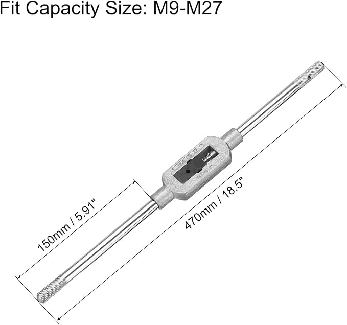 uxcell Adjustable Tap Wrench Handle, for Metric M9-M27 W7/16-1 Taps, Thread Tap Holder Reamer Hand Tapping Tool for Machinist Repair, Medium Carbon Steel Handle with Nickel Plated