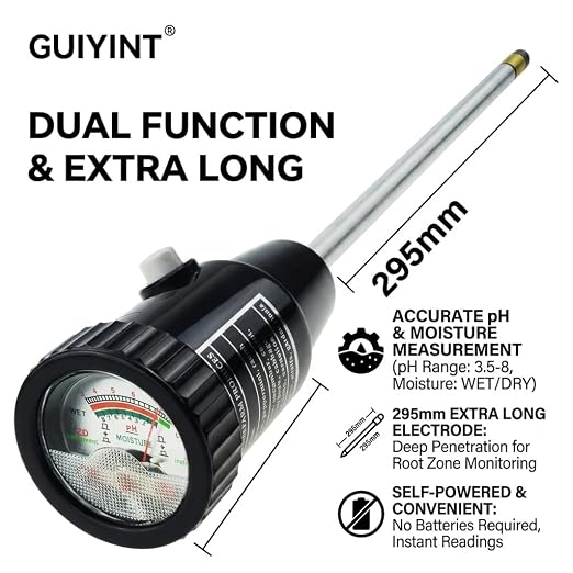 2-in-1 Soil pH and Moisture Meter, Replacement for Standard Soil Tester Probes - 295mm Long Electrode for Indoor/Outdoor Plants, Garden, Lawn, Farm