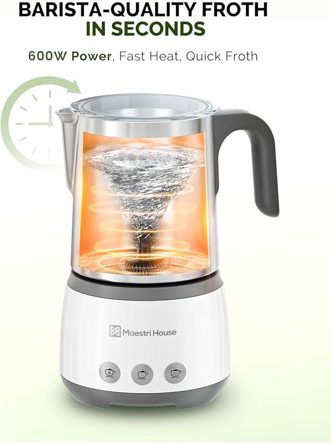 Maestri House Milk Frother, 4-in-1 DualFro 400 Electric Milk Steamer and Frother, 16.9OZ 600W Smart Touch Control Hot and Cold Foam Maker, Memory Function for Latte, Cappuccinos, Milk, Chocolate Milk
