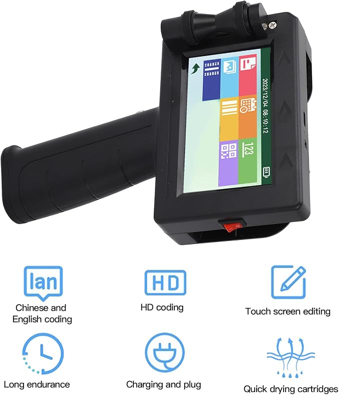 VBESTLIFE Handheld Inkjet Printer Gun, Printing Height 0.08-0.5 Inch, Inkjet Coder for Text, Numbers, Symbols, QR Codes, Barcodes, Images, Time, Date