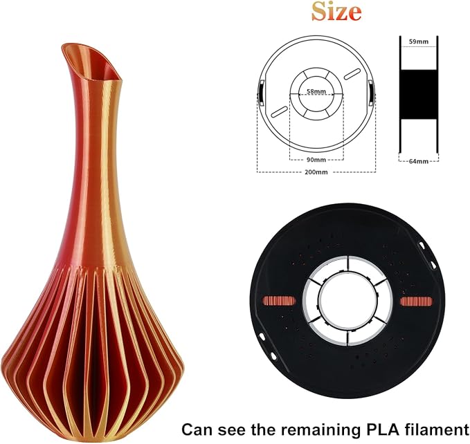 Kingroon PLA 3D Printer Filament, Triple Color Silk PLA Filament, Dimensional Accuracy +/- 0.03 mm, 1 kg Spool(2.2lbs), 1.75 mm, Golden-Yellow-Red